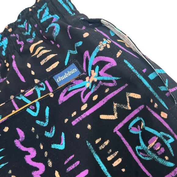 Chubbies Men’s Swim Trunks Shorts Sz S Black Neon Retro 80s Geometric Pool Party - Picture 2 of 5
